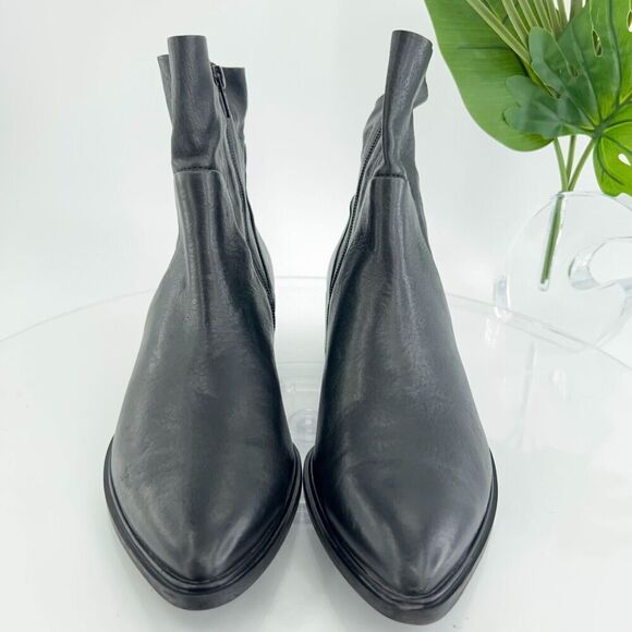 Paul Green Women Trey Boot Size 8 Block Heel Pointed Bootie Black Leather Zip Up - Picture 4 of 16